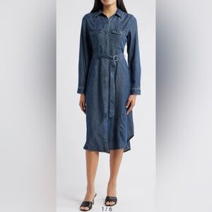 cloth & stone Long Sleeve Denim Belted Midi Shirtdress - M